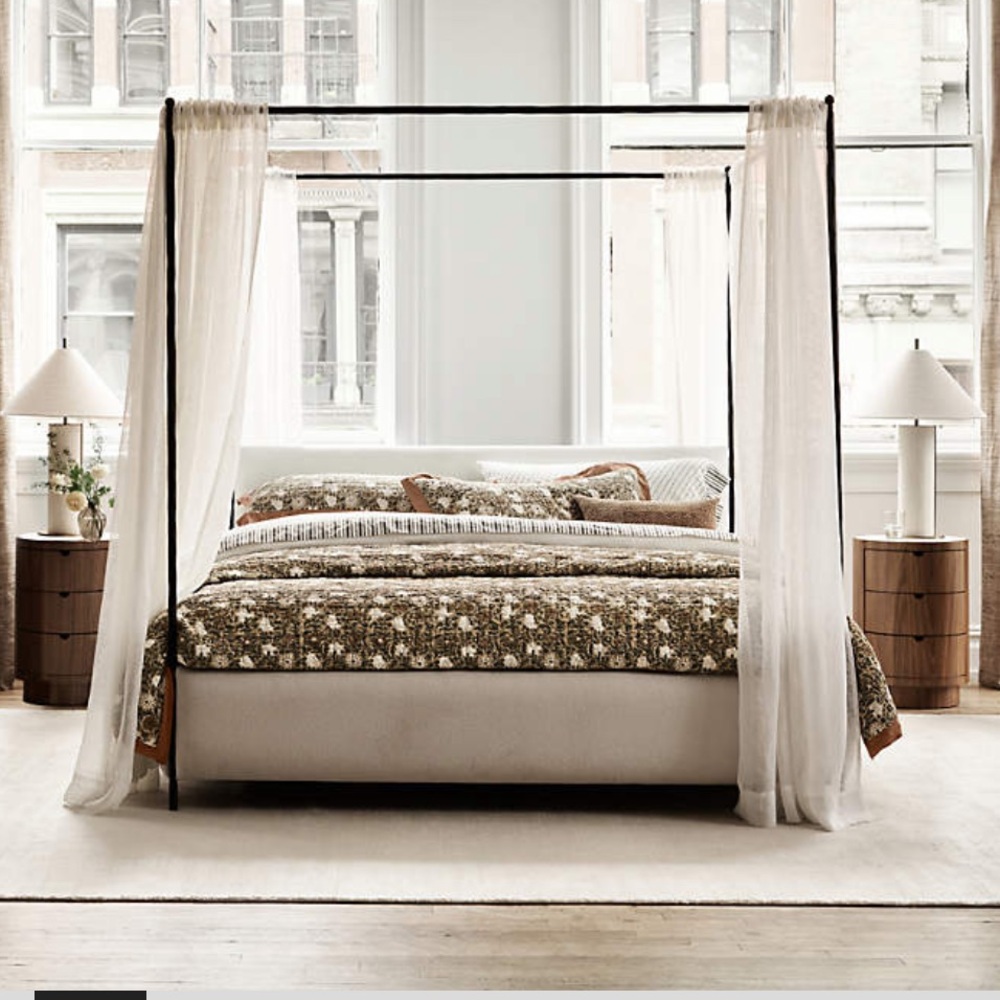 2 Crate & Barrel White Ivory European Flax Linen Sheer Curtain Panel 52"x84"